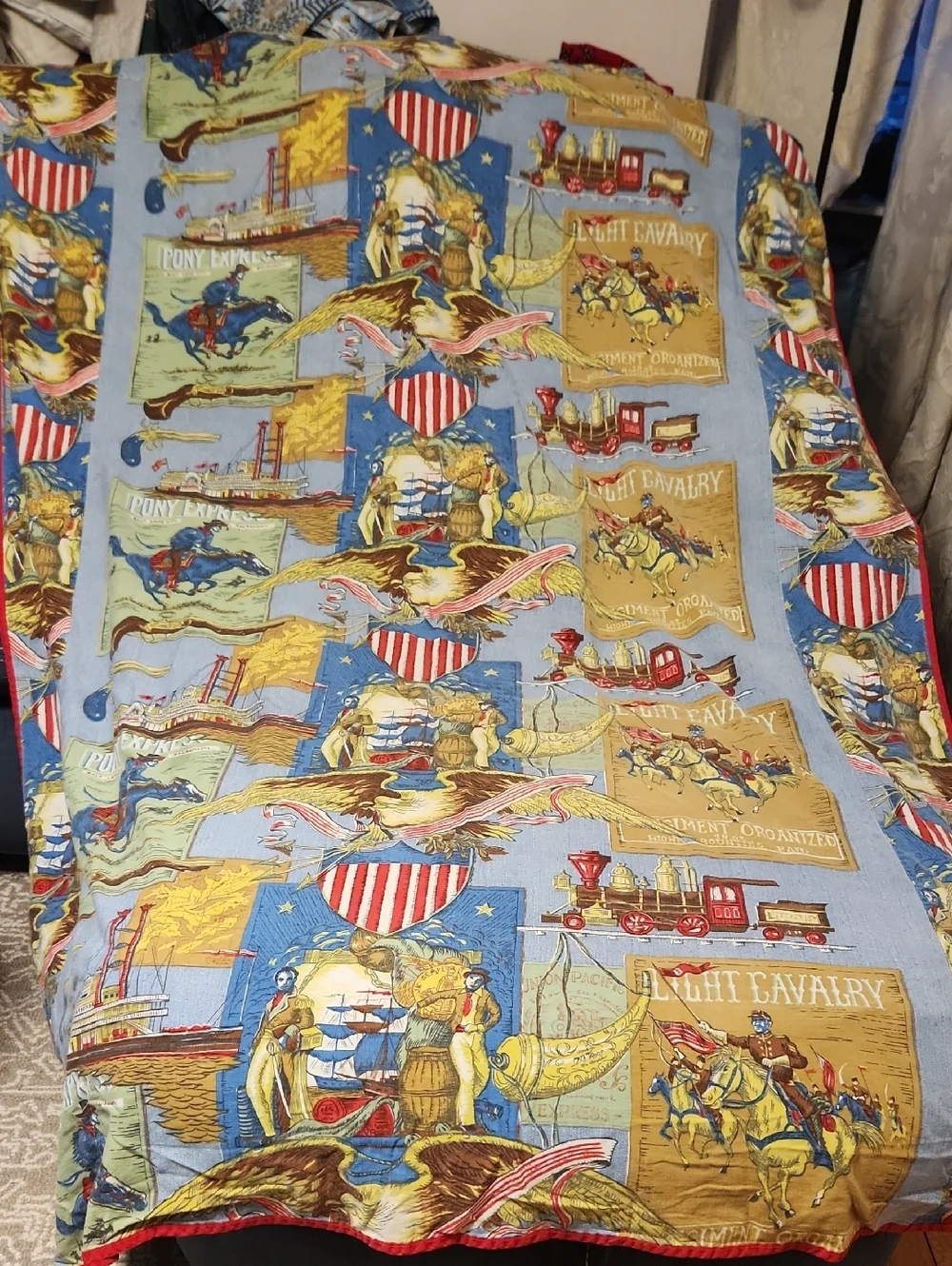 Vintage 60's Schwartz Liebman Patriotic American Themes Table Cloth 56